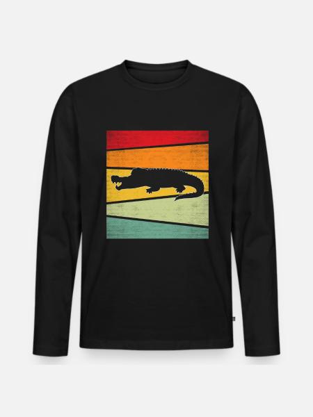 Krokodil Retro - Männer Premium Bio Langarmshirt - Schwarz