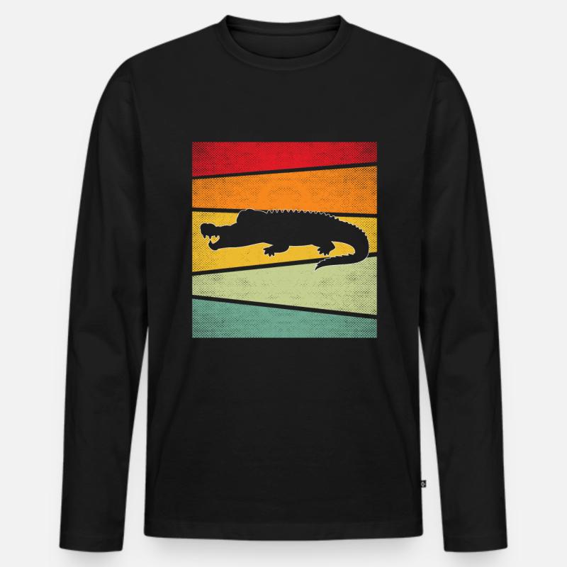 Krokodil Retro - Männer Premium Bio Langarmshirt - Schwarz