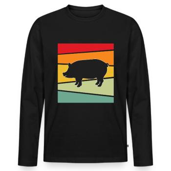 Porc Rétro - T-shirt manches longues Premium bio Homme - noir - Devant - Nico (187cm)