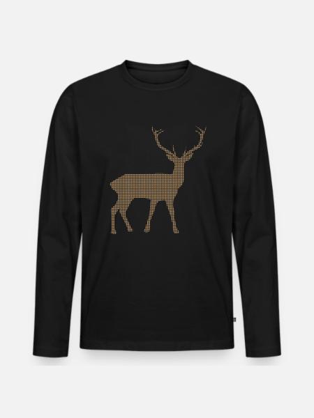Hirsch - Männer Premium Bio Langarmshirt - Schwarz