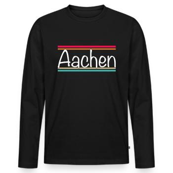 Aachen - Männer Premium Bio Langarmshirt - Schwarz - Vorne - Nico (187cm)