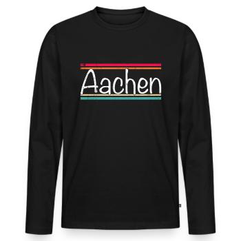 Aachen - Männer Premium Bio Langarmshirt - Schwarz - Vorne - Nico (187cm)