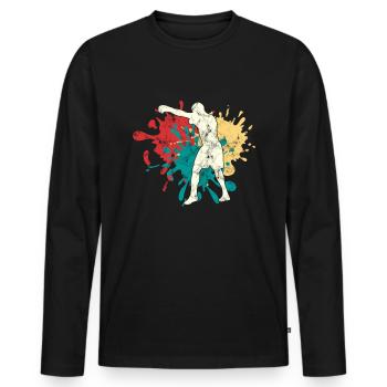 Boxe - T-shirt manches longues Premium bio Homme - noir - Devant - Nico (187cm)