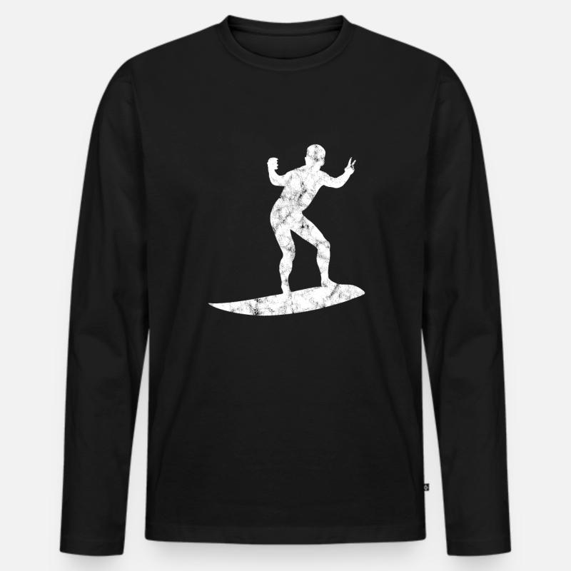 Surfer Silhouette - Männer Premium Bio Langarmshirt - Schwarz