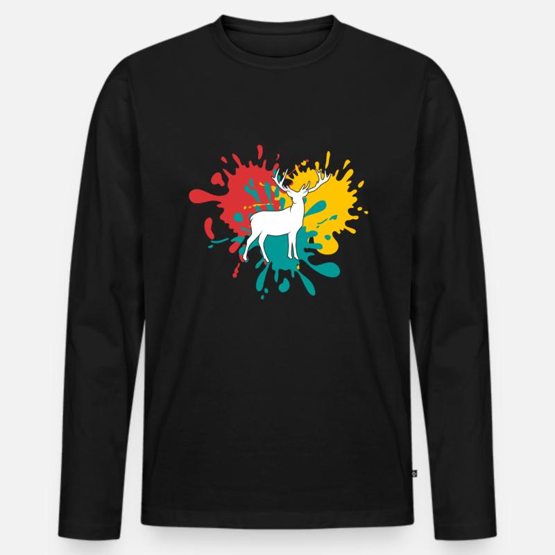 Hirsch - Männer Premium Bio Langarmshirt - Schwarz