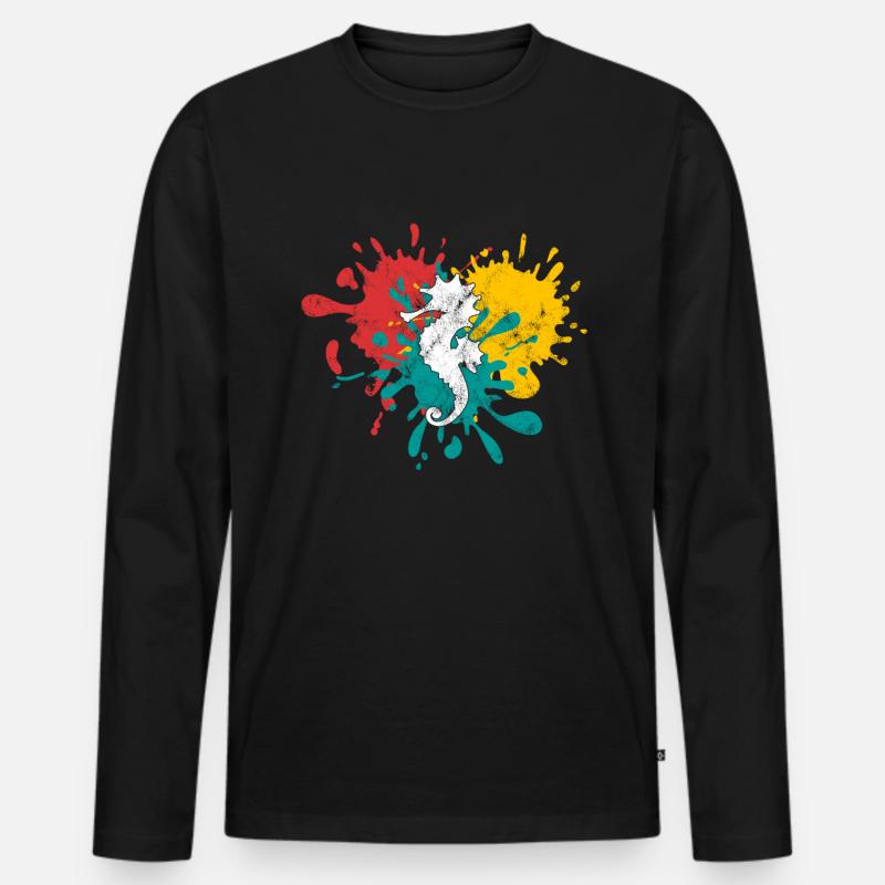 Seepferdchen - Männer Premium Bio Langarmshirt - Schwarz