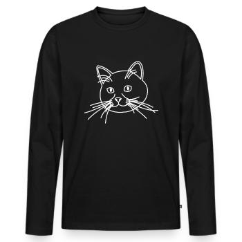 Cat cat face drawn - Men's Premium Organic Long Sleeve Shirt - black - Front - Nico (187cm)