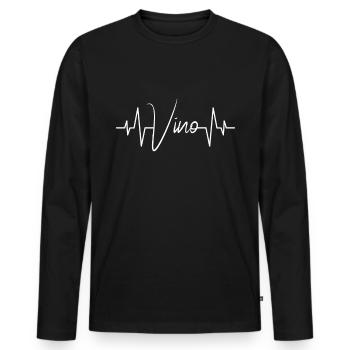 Vin Vino battement de cœur - T-shirt manches longues Premium bio Homme - noir - Devant - Nico (187cm)