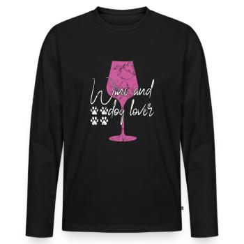 Amateurs de vin et de chiens - T-shirt manches longues Premium bio Homme - noir - Devant - Nico (187cm)