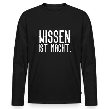 Wissen ist Macht - Männer Premium Bio Langarmshirt - Schwarz - Vorne - Nico (187cm)