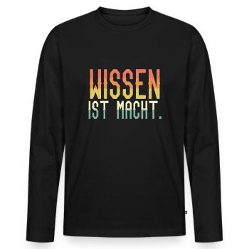 Wissen ist Macht - Männer Premium Bio Langarmshirt - Schwarz - Vorne - Nico (187cm)