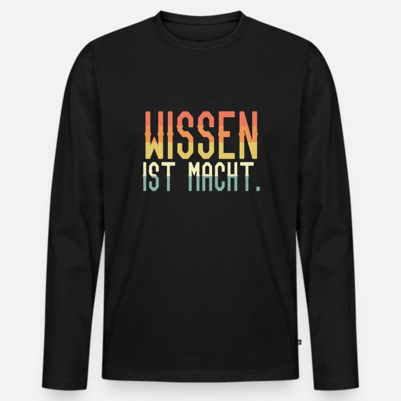 Wissen ist Macht - Männer Premium Bio Langarmshirt - Schwarz