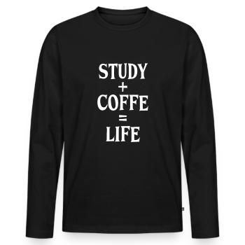 Studieren und Kaffee - Männer Premium Bio Langarmshirt - Schwarz - Vorne - Nico (187cm)