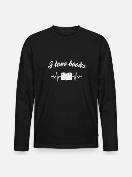 I love books heartbeat - Men's Premium Organic Long Sleeve Shirt - black