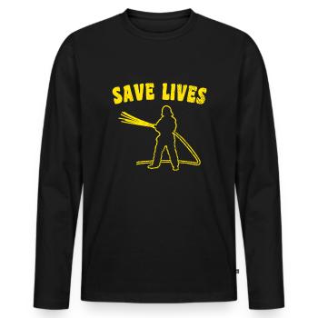 Slogan des pompiers - T-shirt manches longues Premium bio Homme - noir - Devant - Nico (187cm)