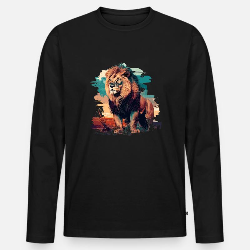 Löwe - Männer Premium Bio Langarmshirt - Schwarz