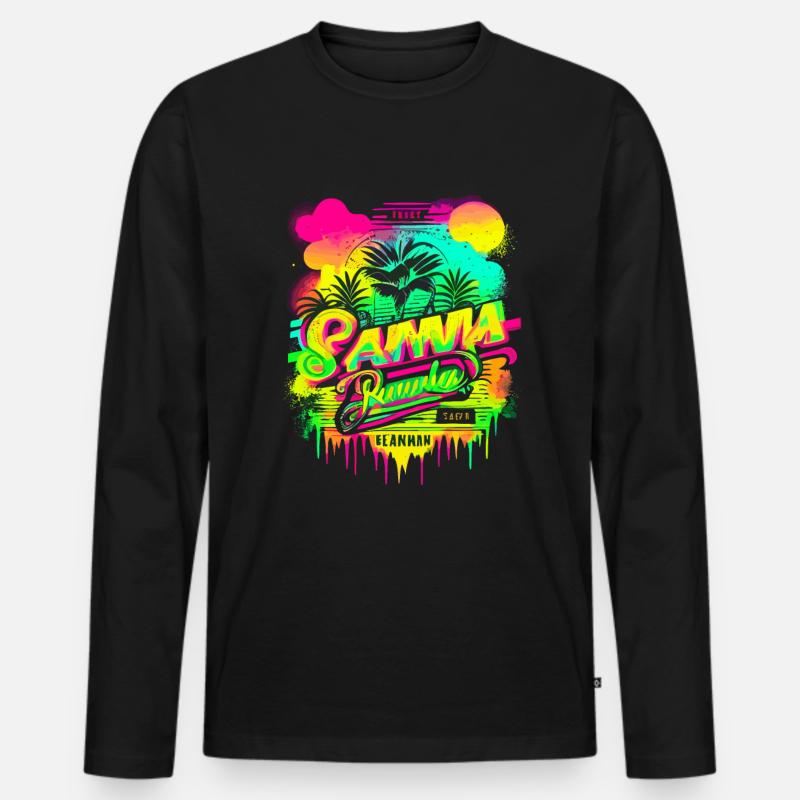 Retro Sommer - Männer Premium Bio Langarmshirt - Schwarz