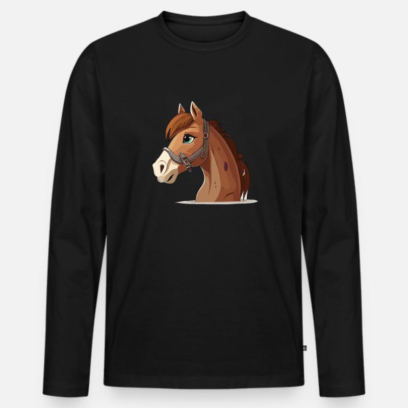 Pferd comic cartoon style - Männer Premium Bio Langarmshirt - Schwarz