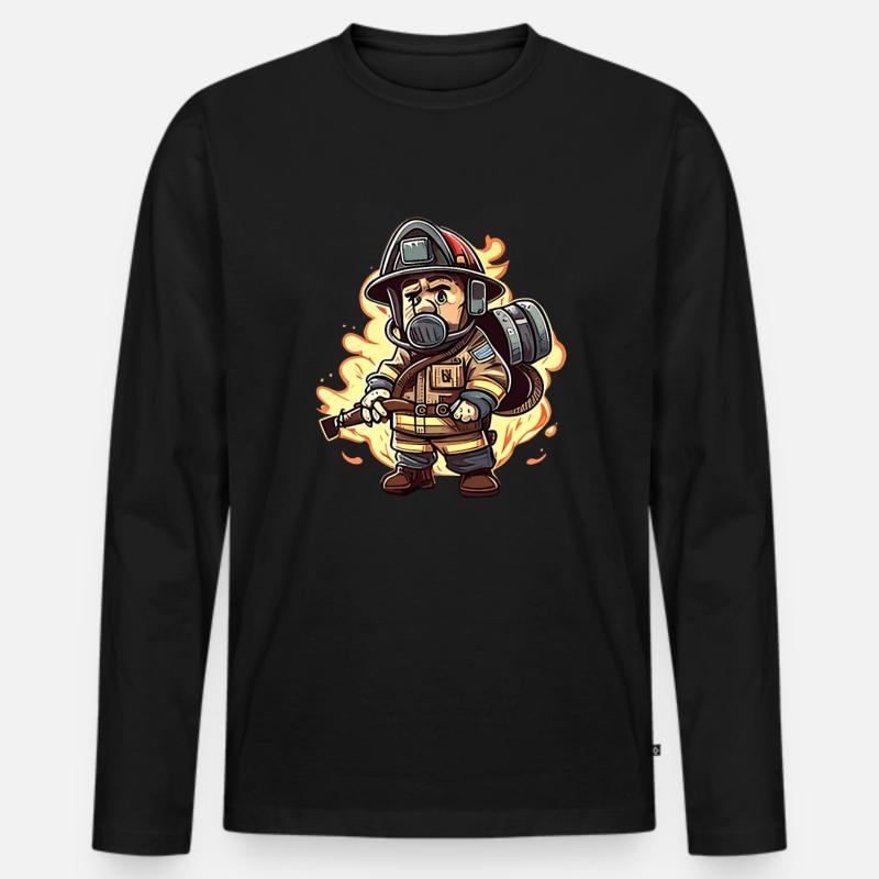 Feuerwehrmann cartoon style - Männer Premium Bio Langarmshirt - Schwarz