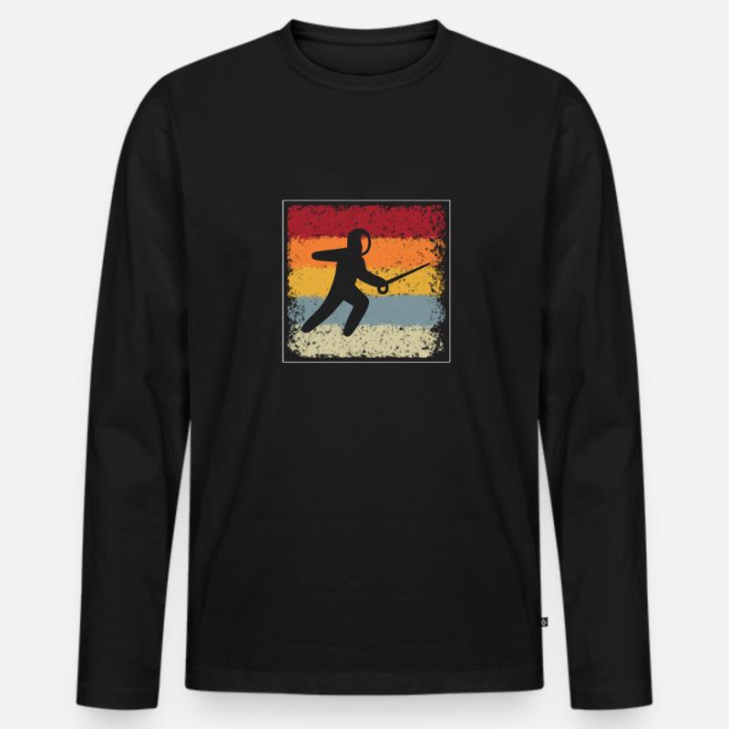 Fechten Retro - Männer Premium Bio Langarmshirt - Schwarz