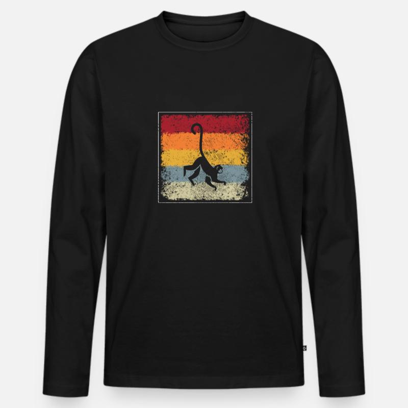 Affe Retro - Männer Premium Bio Langarmshirt - Schwarz