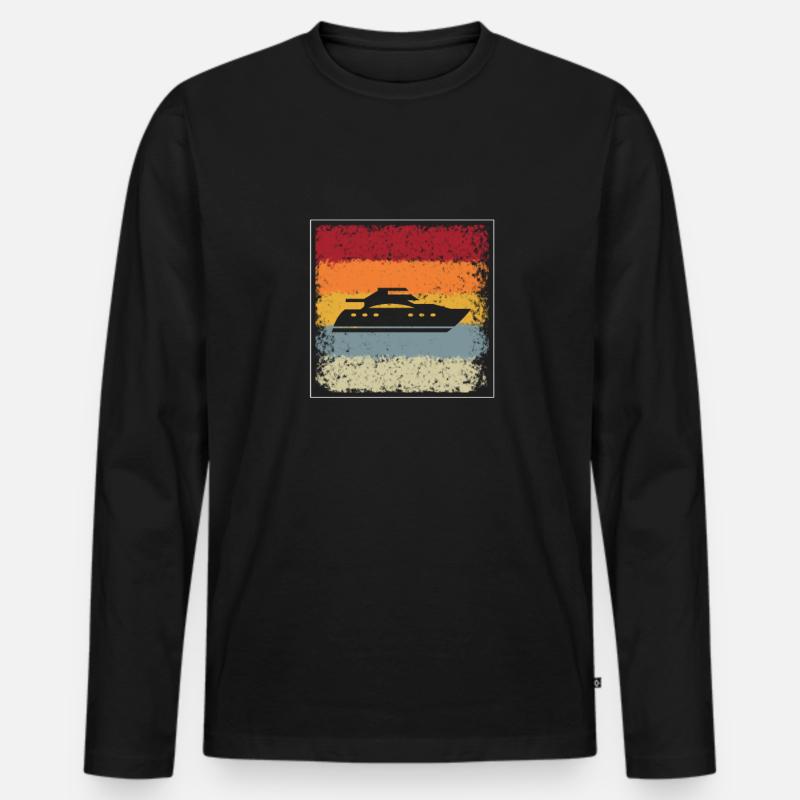 Schiff Retro - Männer Premium Bio Langarmshirt - Schwarz