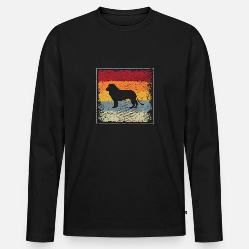 Löwe Retro - Männer Premium Bio Langarmshirt - Schwarz