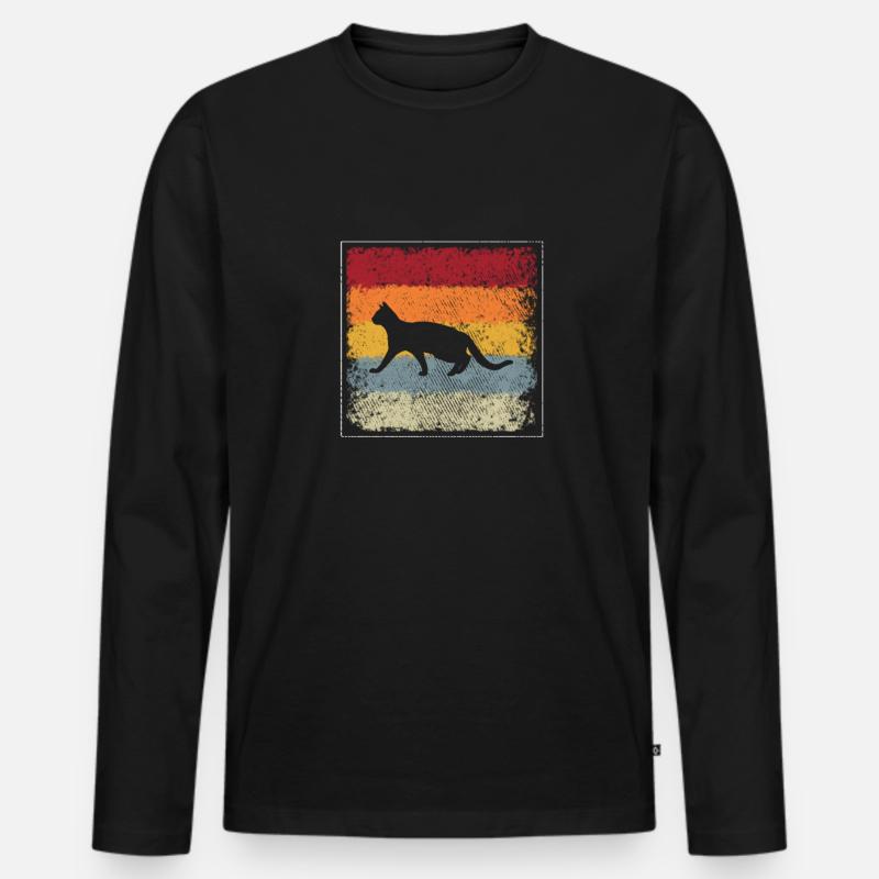 Katze Retro - Männer Premium Bio Langarmshirt - Schwarz