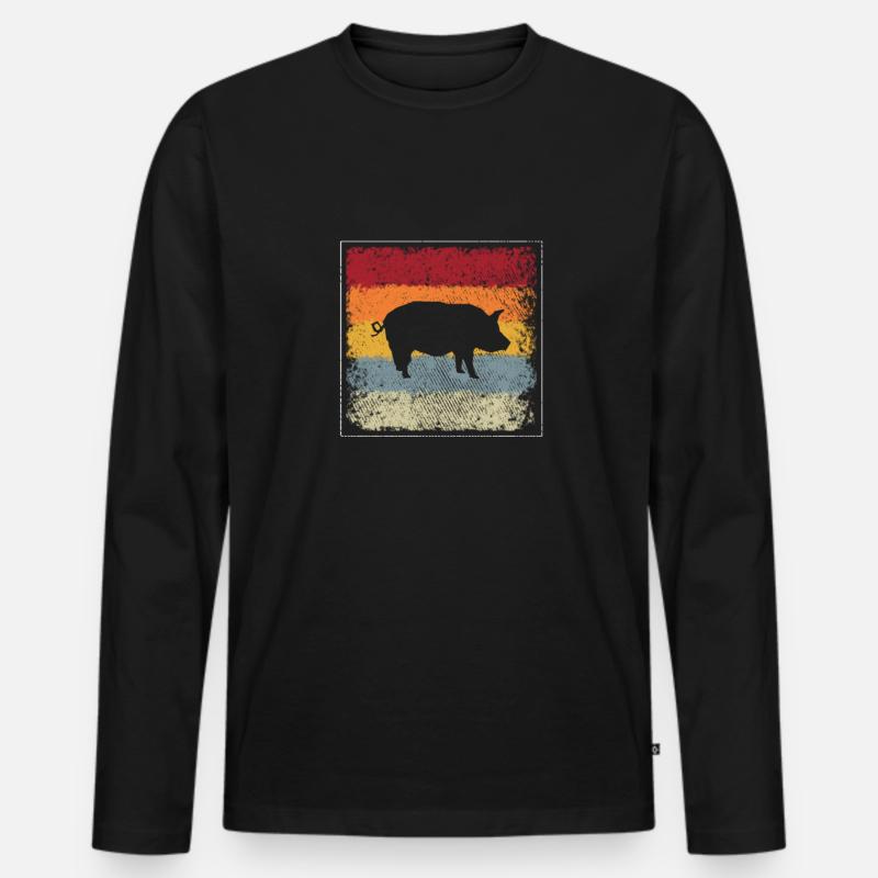 Schwein Retro - Männer Premium Bio Langarmshirt - Schwarz