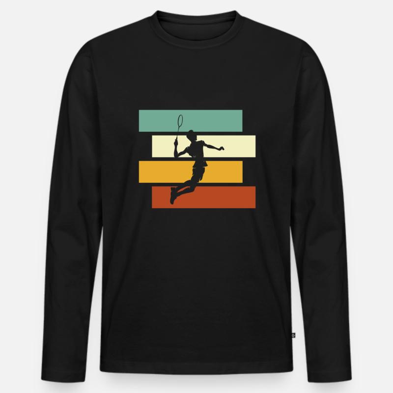 Badminton Retro - Männer Premium Bio Langarmshirt - Schwarz