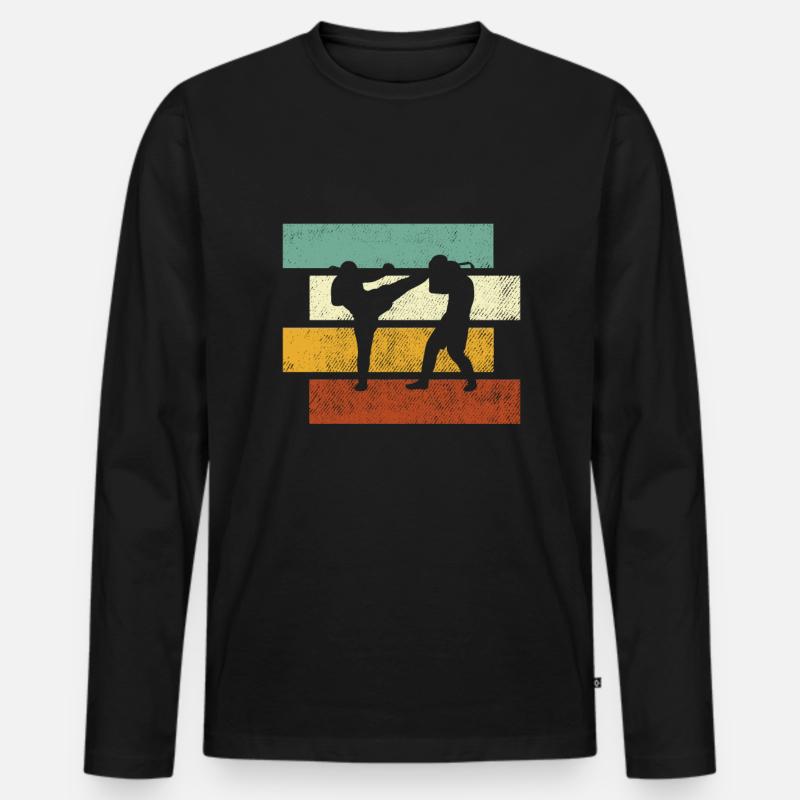 Kampfsport Retro - Männer Premium Bio Langarmshirt - Schwarz