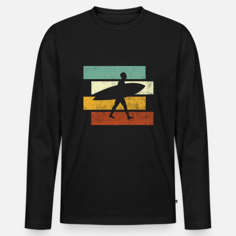 Surfen Retro - Männer Premium Bio Langarmshirt - Schwarz