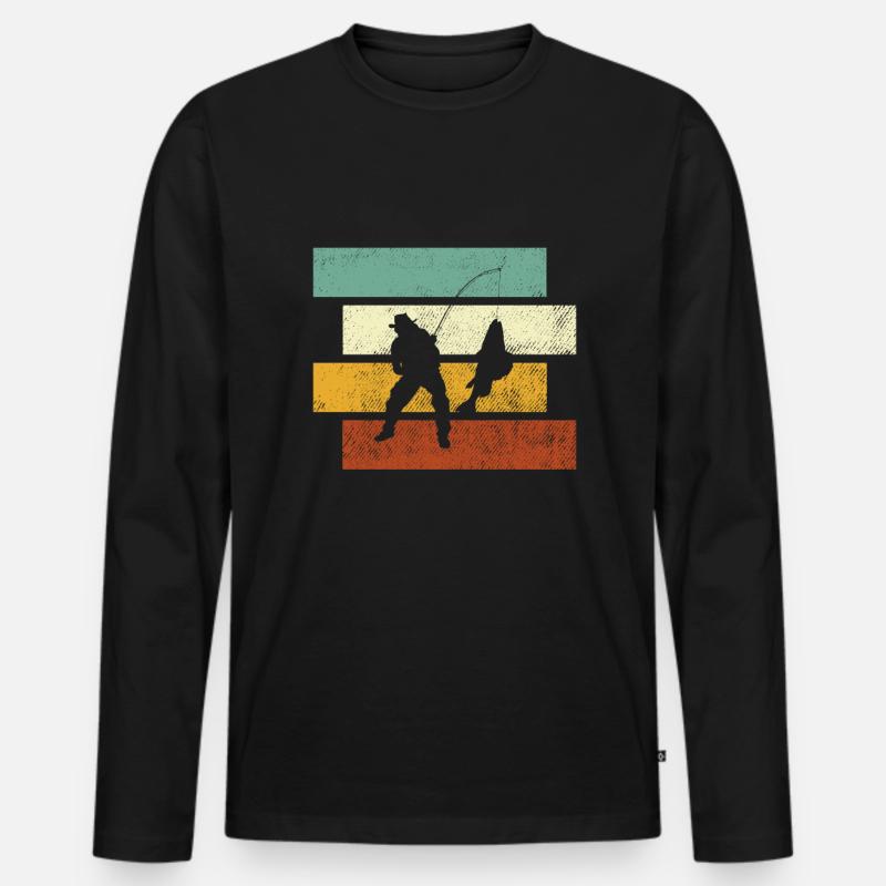 Angeln Retro - Männer Premium Bio Langarmshirt - Schwarz