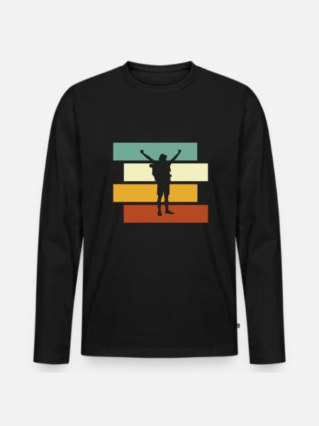 Wandern Retro - Männer Premium Bio Langarmshirt - Schwarz