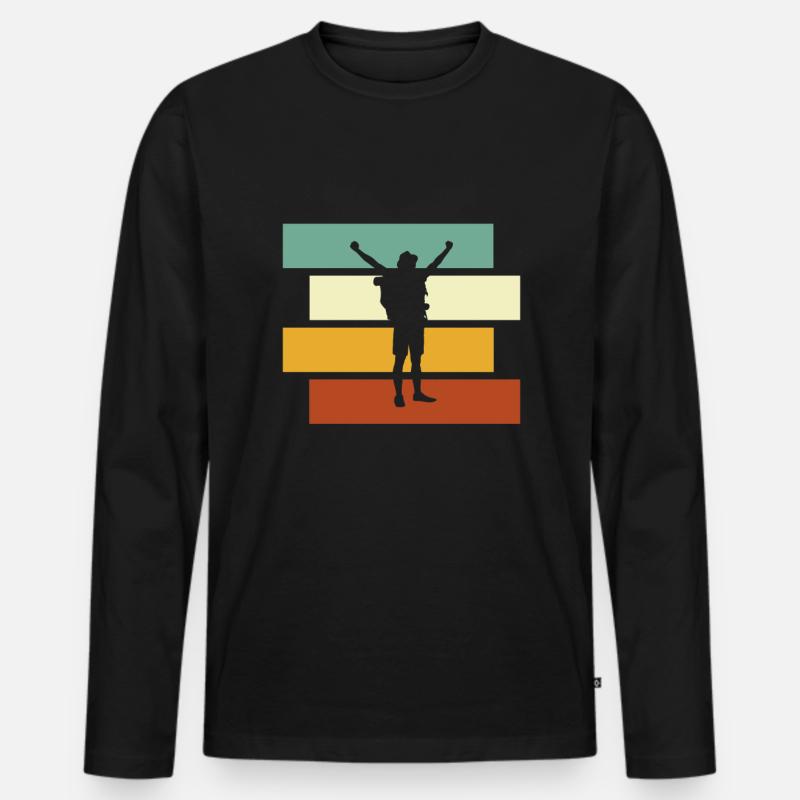 Wandern Retro - Männer Premium Bio Langarmshirt - Schwarz