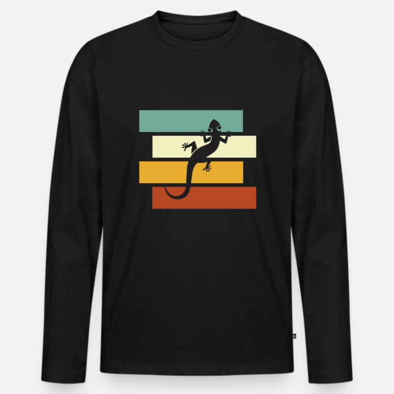 Eidechse Retro - Männer Premium Bio Langarmshirt - Schwarz