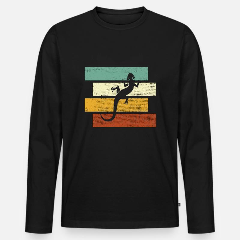 Eidechse Retro - Männer Premium Bio Langarmshirt - Schwarz