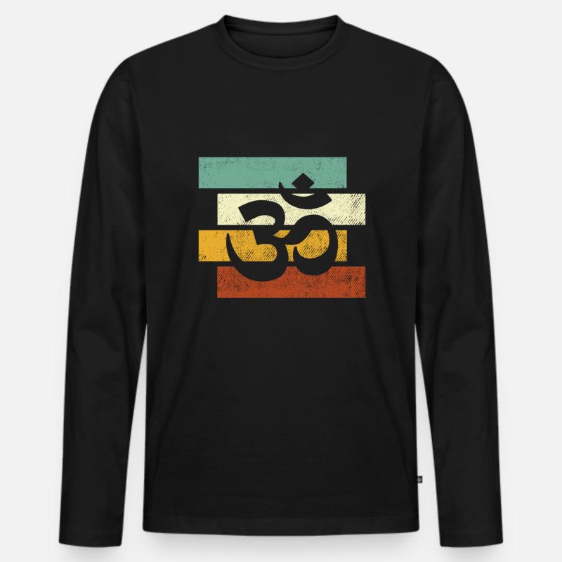 Meditation Retro - Männer Premium Bio Langarmshirt - Schwarz