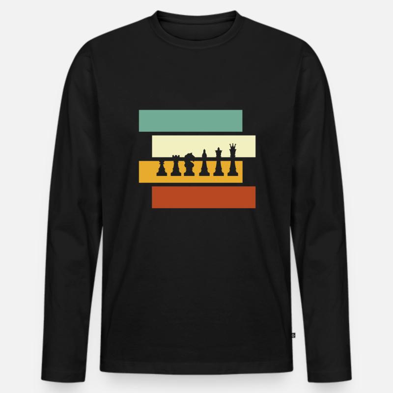 Schach Retro - Männer Premium Bio Langarmshirt - Schwarz