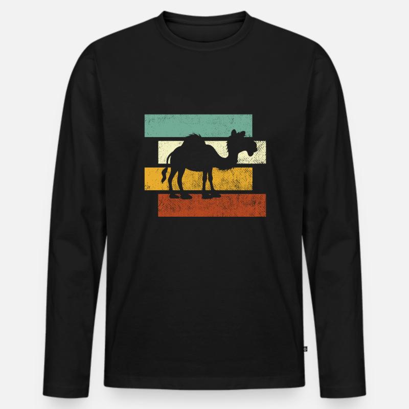 Kamel Retro - Männer Premium Bio Langarmshirt - Schwarz