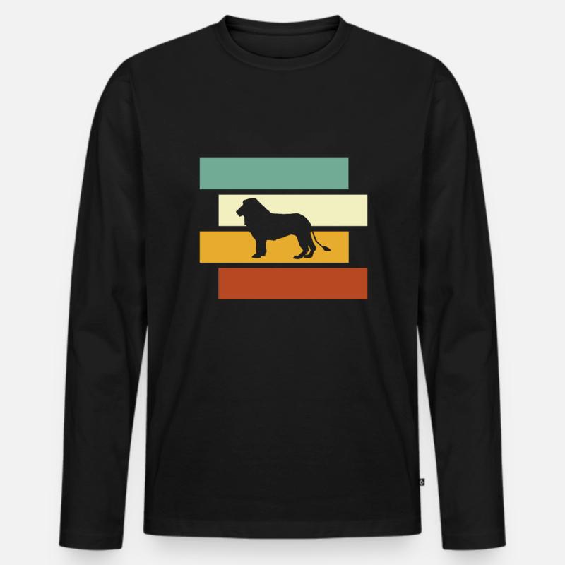 Löwe Retro - Männer Premium Bio Langarmshirt - Schwarz