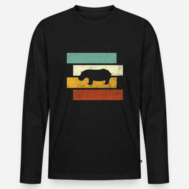 Nilpferd Retro - Männer Premium Bio Langarmshirt - Schwarz