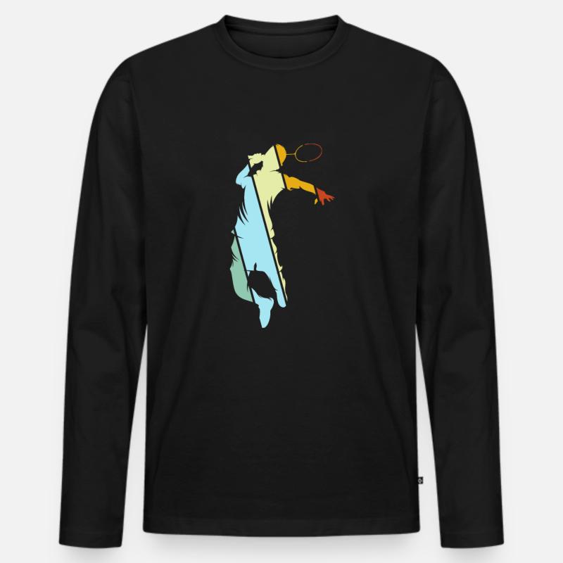 Badminton Retro - Männer Premium Bio Langarmshirt - Schwarz