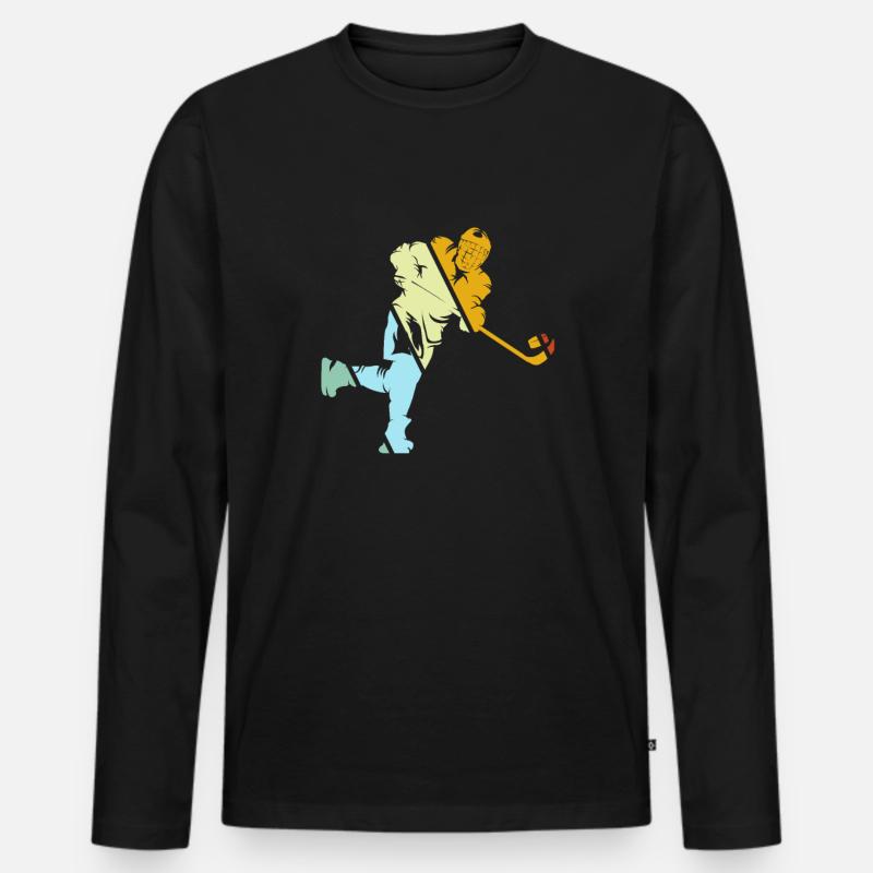 Eishockey Retro - Männer Premium Bio Langarmshirt - Schwarz