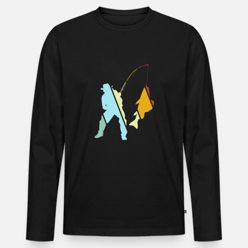 Angeln Retro - Männer Premium Bio Langarmshirt - Schwarz