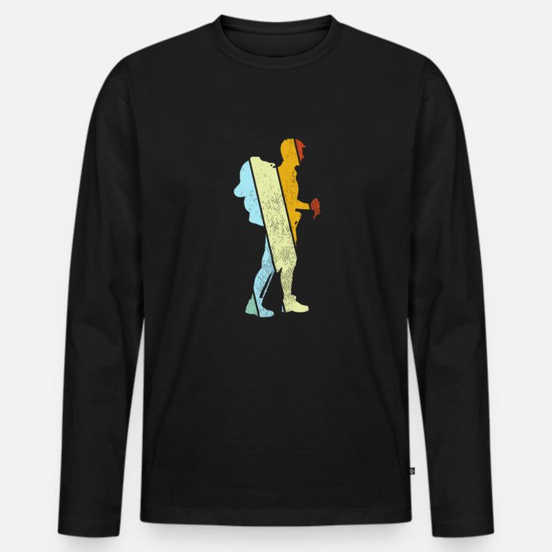 Wandern Retro - Männer Premium Bio Langarmshirt - Schwarz