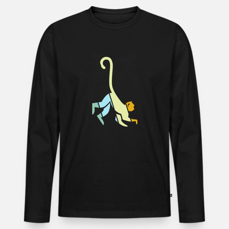 Affe Retro - Männer Premium Bio Langarmshirt - Schwarz