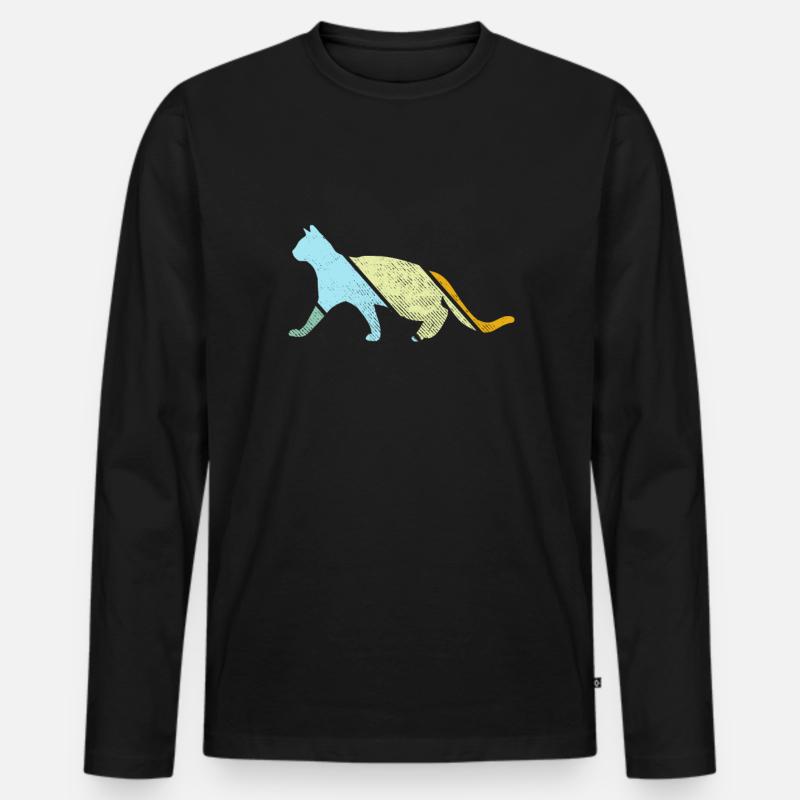 Katze Retro - Männer Premium Bio Langarmshirt - Schwarz