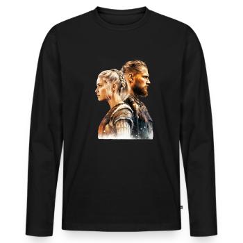 Young Viking couple fights together - Men's Premium Organic Long Sleeve Shirt - black - Front - Nico (187cm)