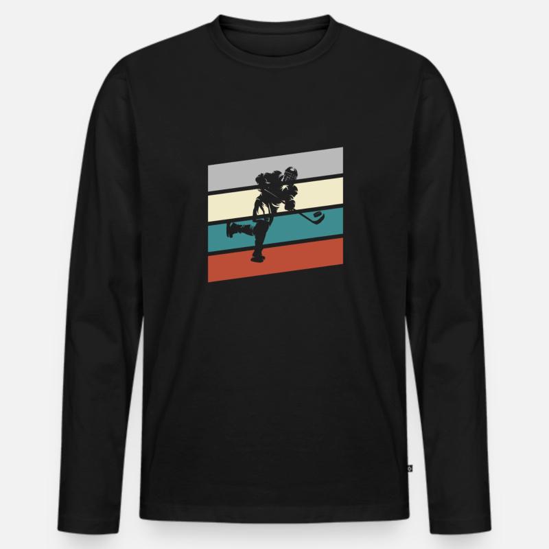 Eishockey Retro - Männer Premium Bio Langarmshirt - Schwarz